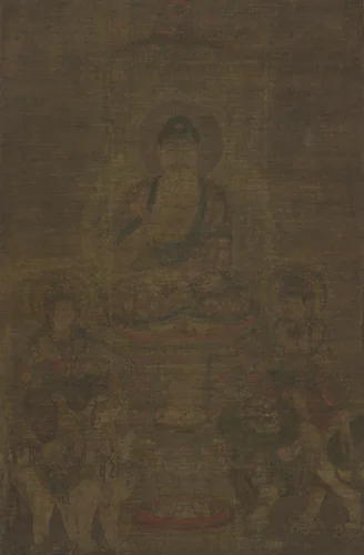 Shakyamuni Triad: Buddha Attended by Manjushri and Samantabhadra by Unknown, painting, 850-950
