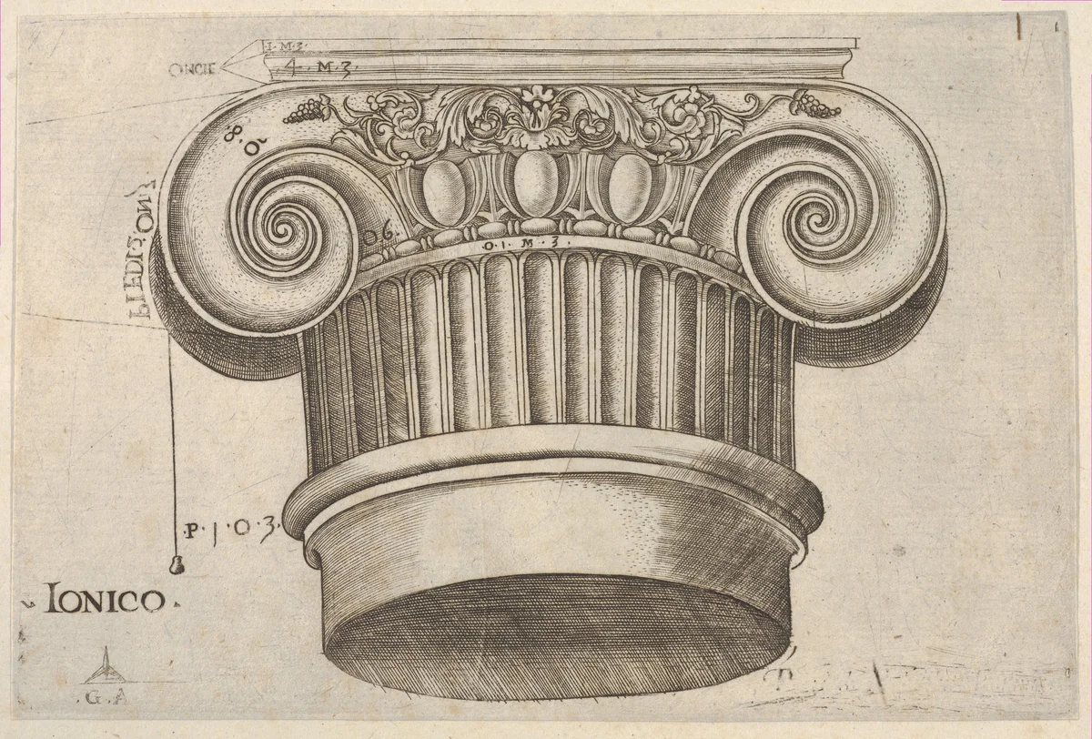 Ionic Capital by Monogrammist G.A. with the Caltrop, print, 1525-1545