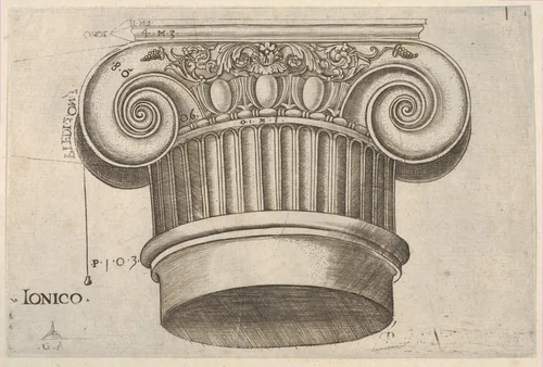Ionic Capital by Monogrammist G.A. with the Caltrop, print, 1525-1545