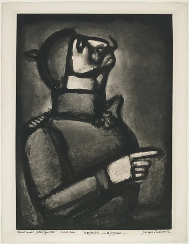 Plus le coeur est noble, moins le col est roide (The Nobler the Heart, the Less Stiff the Collar) for the illustrated book Miserere by Georges Rouault, print, 1926