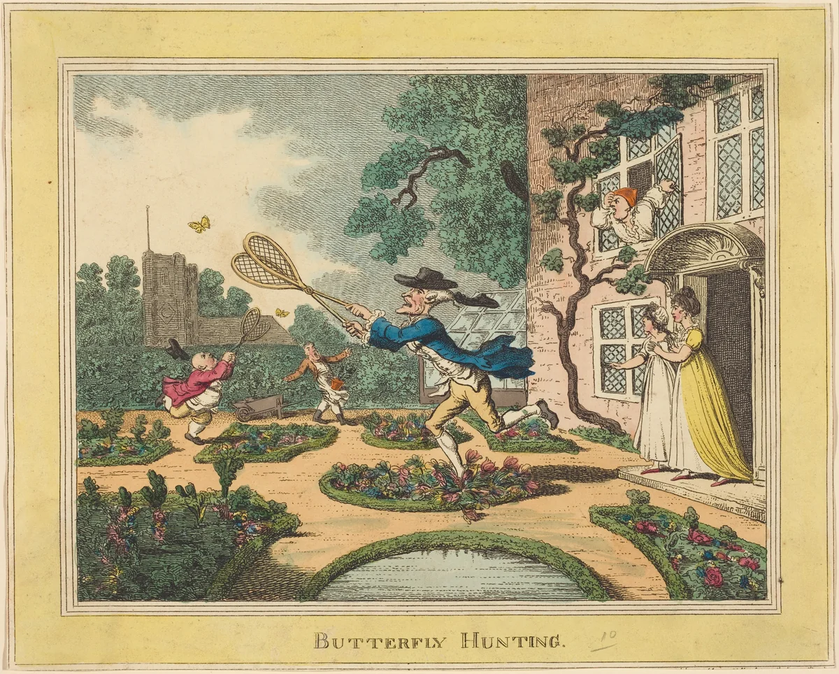 Butterfly Hunting by Thomas Rowlandson, print, 1806