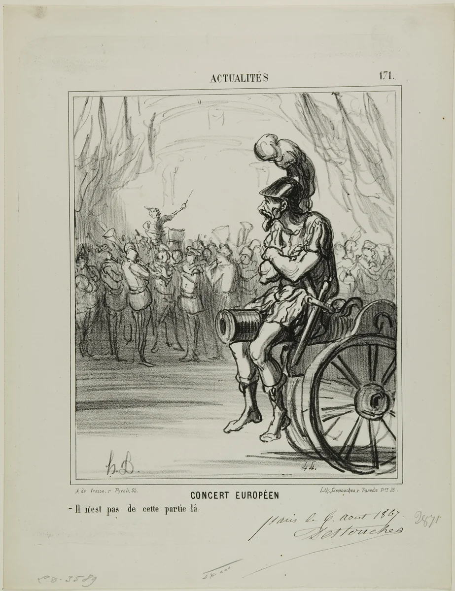 A European Concert. Not allowed to participate in this part, plate 171 from Actualités by Honoré-Victorin Daumier, print, 1867