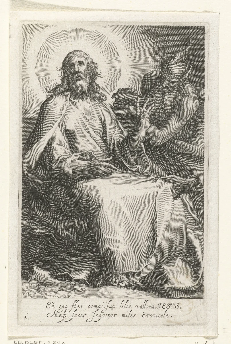 Verzoeking van Christus door Satan by Boëtius Adamsz. Bolswert, print, 1590-1612
