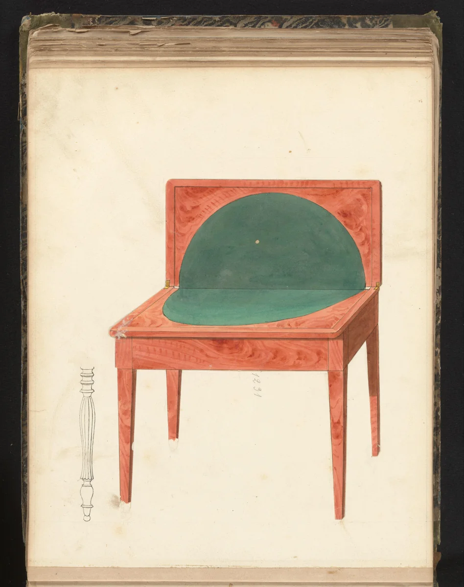 Ontwerp voor een speltafel en een gecanneleerde tafelpoot by anonymous, drawing, 1825-1839