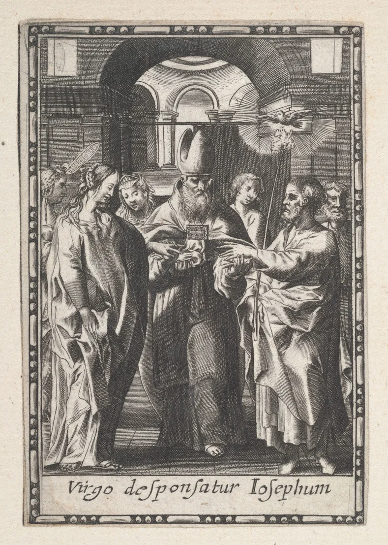 Marriage of the Virgin by anonymous, print, 1590-1625