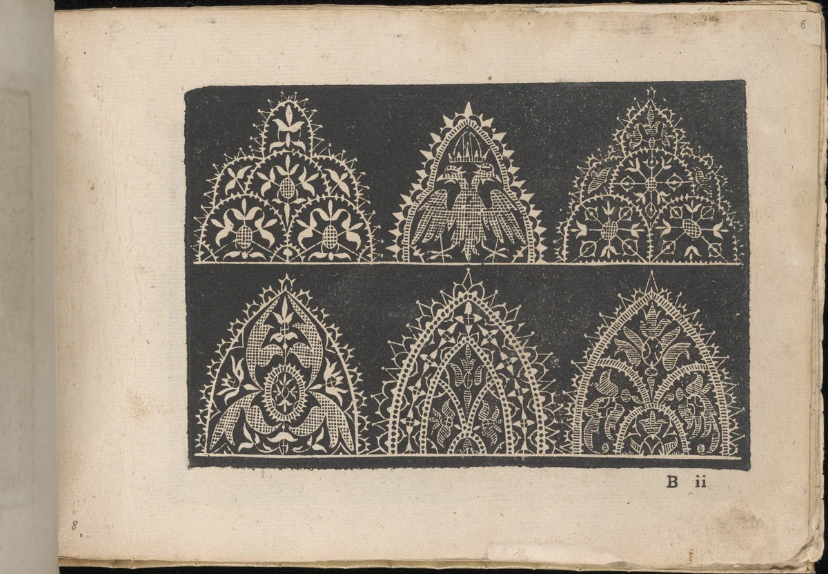 Fiori di Ricami Nuovamente Posti in Luce, page 8 (recto) by Matteo Florimi, book, 1591