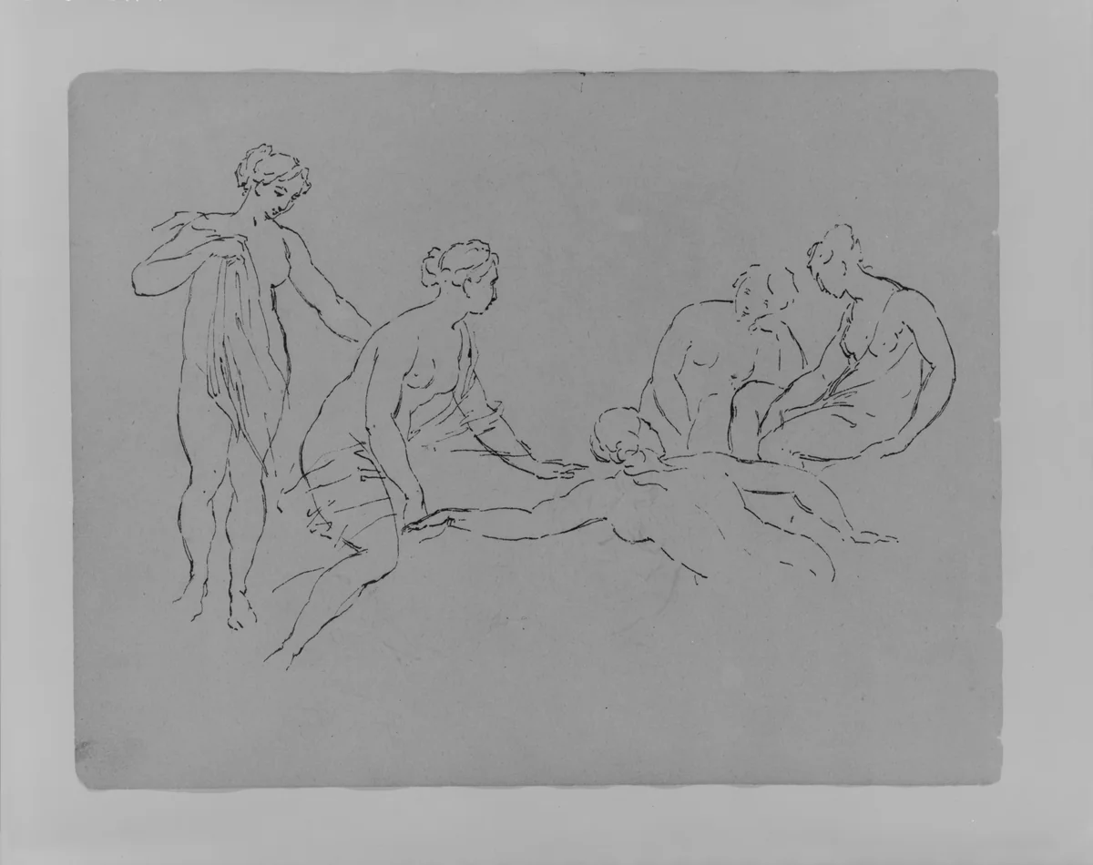 Five Nude Bathers (from Sketchbook) by Thomas Sully, artwork, 1810-1820