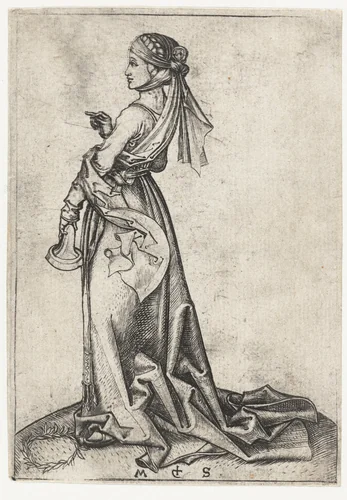 De eerste dwaze maagd by Unknown, print, 1470-1491