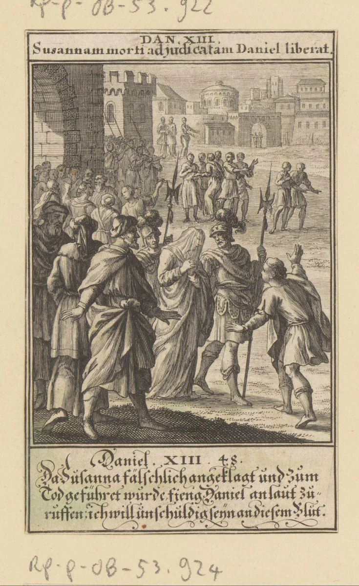 Daniël ontmaskert de ouderlingen als verraders by anonymous, print, 1697