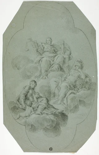 Allegorical Ceiling Decoration with Justice, Charity, and Fortitude by Stefano Pozzi, drawing, 1727-1768