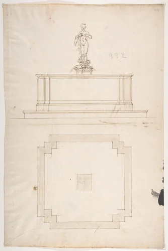 Plan and Elevation for a Fountain by anonymous, drawing, 1500-1599