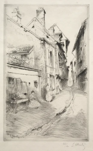 La rue de l'Ecole à Troyes by Gustave Leheutre, print, 1902