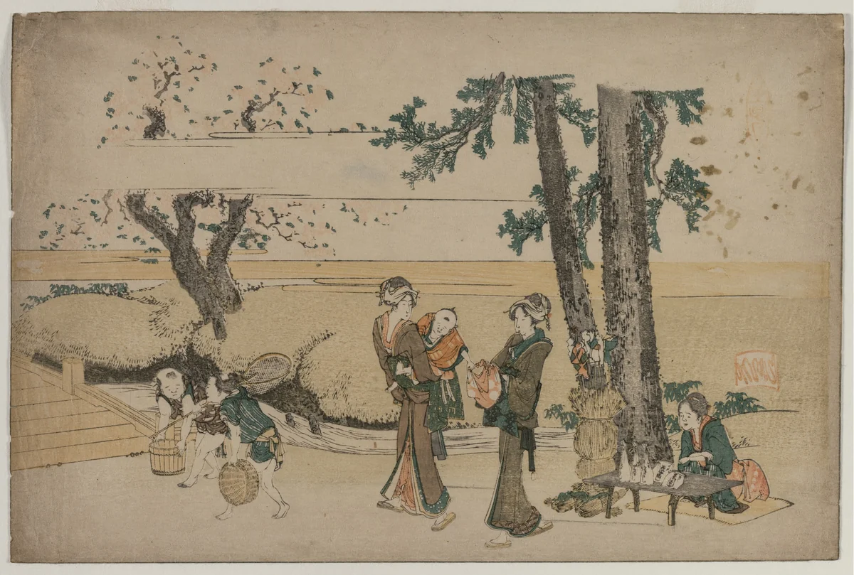 Woman Passing a Roadside Shop Near Oji by Katsushika Hokusai (葛飾 北斎), print, 1800-1805