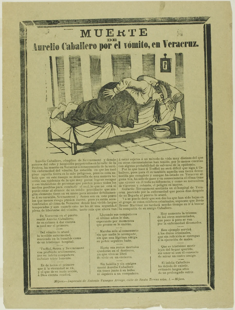 Death of Aurelio Caballero from Yellow Fever in Veracruz by José Guadalupe Posada, print, 1887-1897
