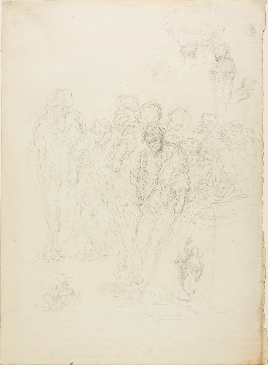 A Group of Men, and Other Sketches by Honoré-Victorin Daumier, drawing, 1852-1862
