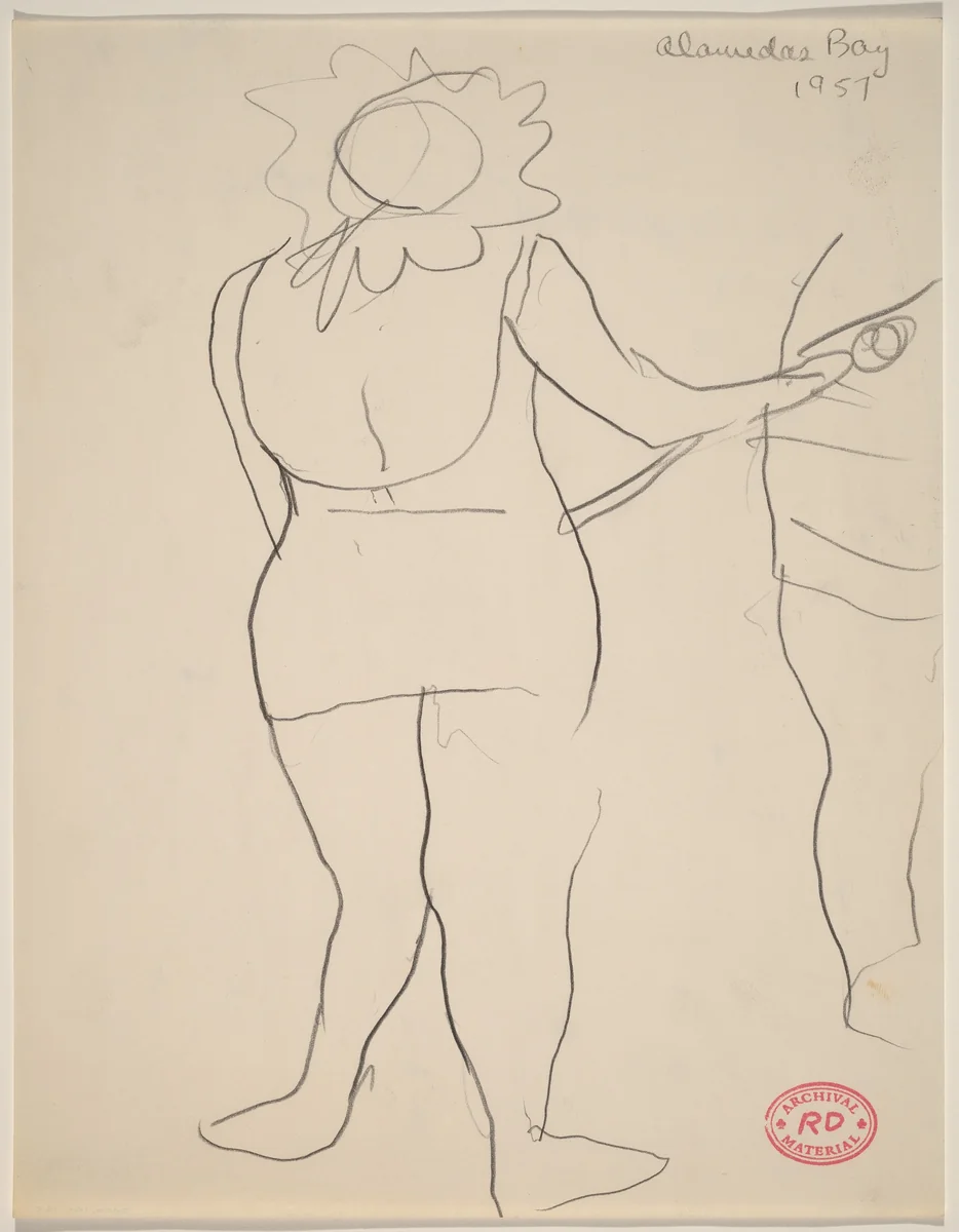 Untitled [back view of a standing woman in a frilled hat] by Richard Diebenkorn, drawing, 1955-1967