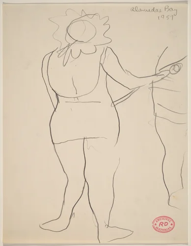 Untitled [back view of a standing woman in a frilled hat] by Richard Diebenkorn, drawing, 1955-1967
