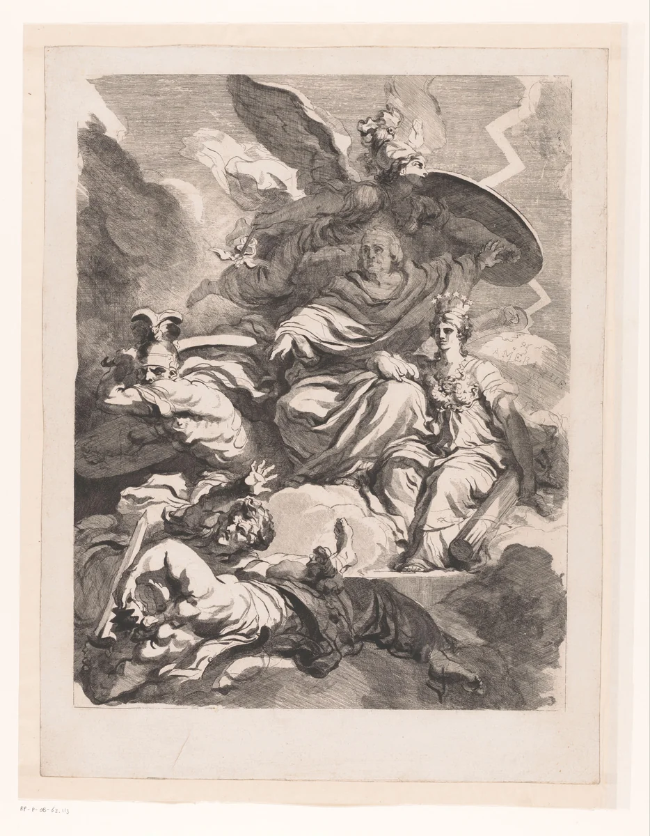 Allegorische voorstelling van Amerika met Benjamin Franklin by Jean Honoré Fragonard, print, 1778