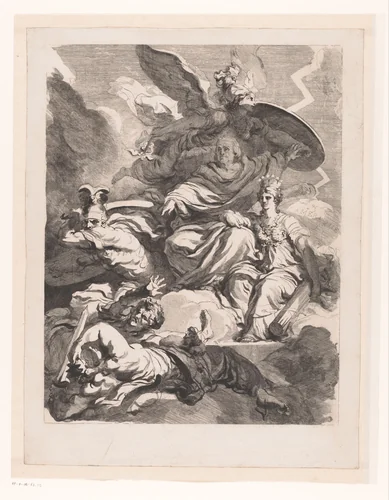 Allegorische voorstelling van Amerika met Benjamin Franklin by Jean Honoré Fragonard, print, 1778