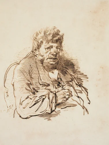 Head of an Old Man by Paul Gavarni, drawing, 1858