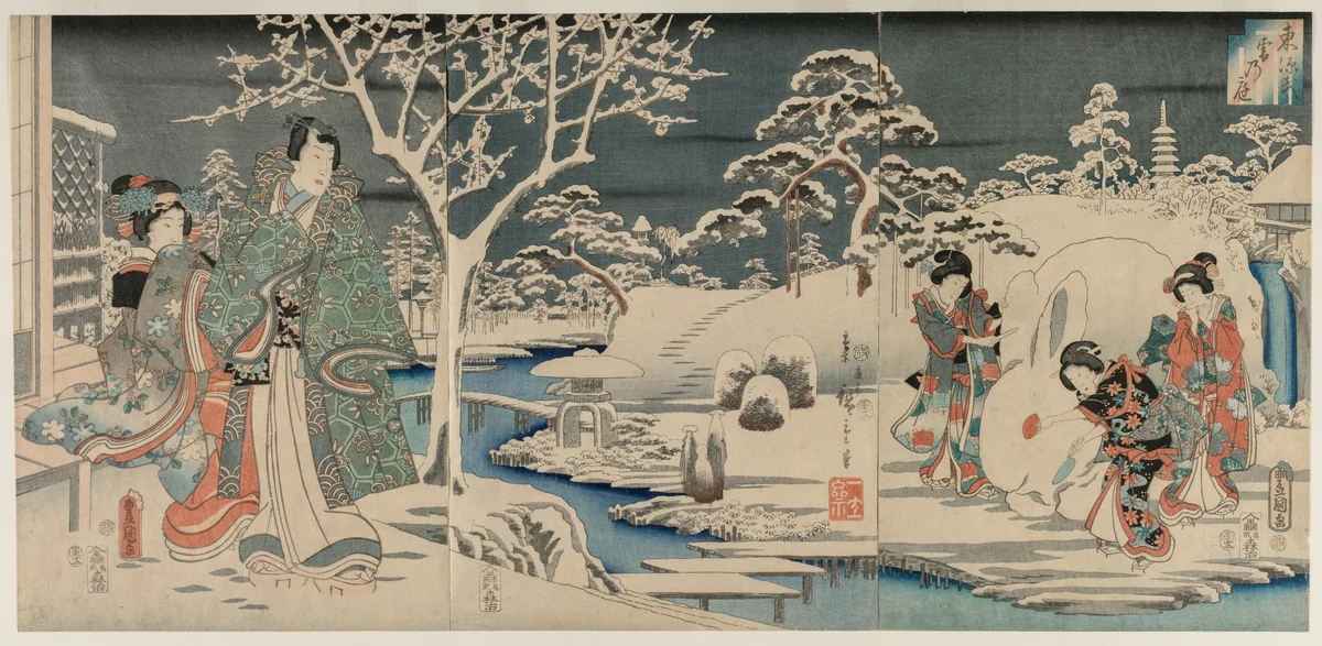 The Snowy Garden by Utagawa Hiroshige (歌川広重), print, 1854