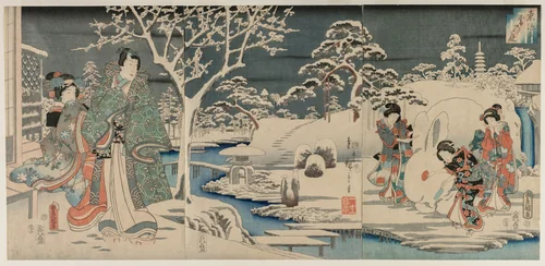 The Snowy Garden by Utagawa Hiroshige (歌川広重), print, 1854