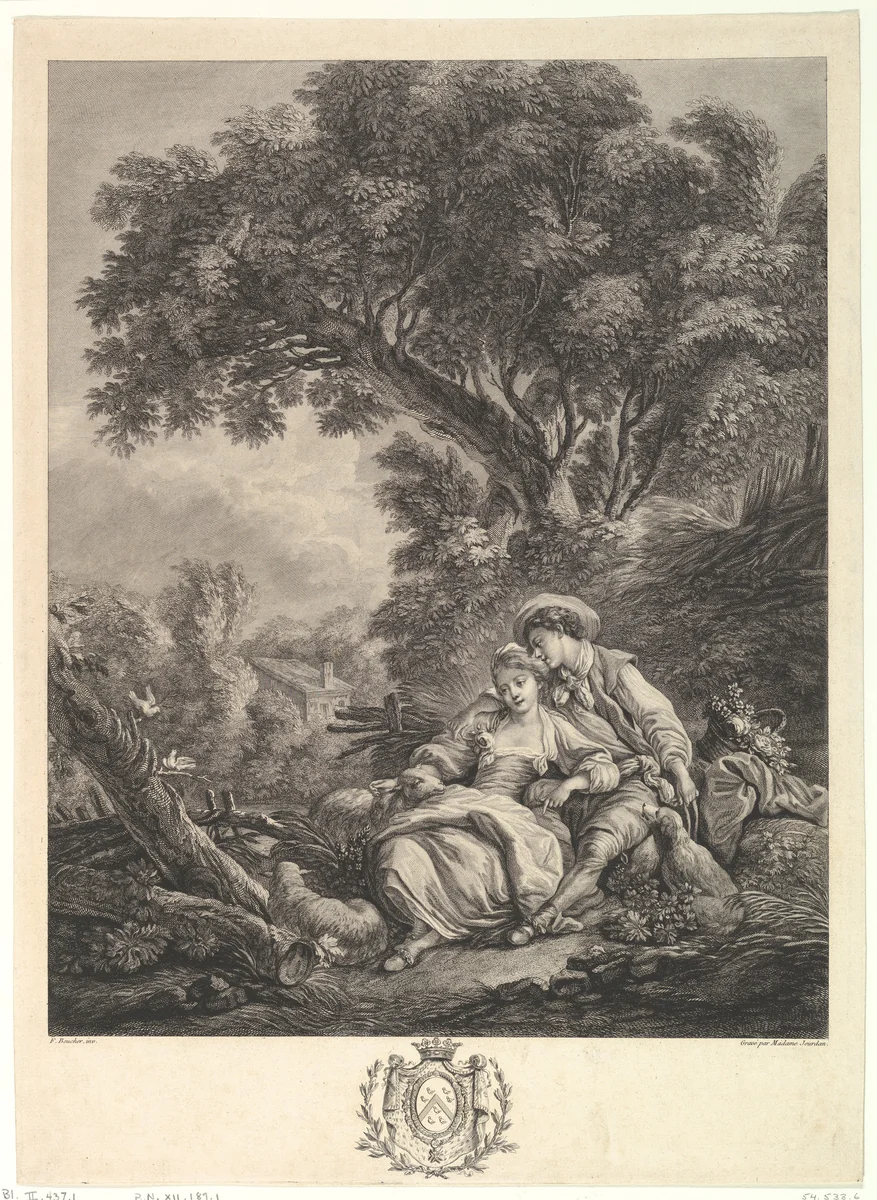 Pensant-ils à ce mouton? (Are They Thinking of the Sheep) by Madame Jourdan, print, 1780-1800