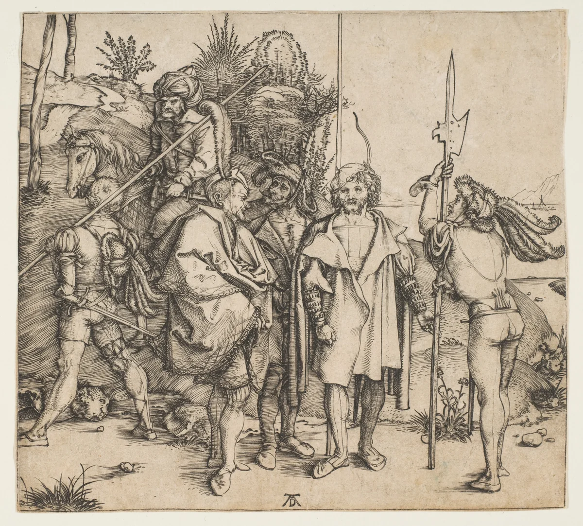 Five Foot Soldiers and a Mounted Turk by Albrecht Dürer, print, 1495