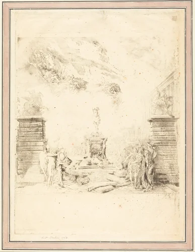 Allégorie sur l'Erection de la Statue de Louis XV (Allegory on the Establishment of a Statue of Louis XV) by Gabriel de Saint-Aubin, print, 1763