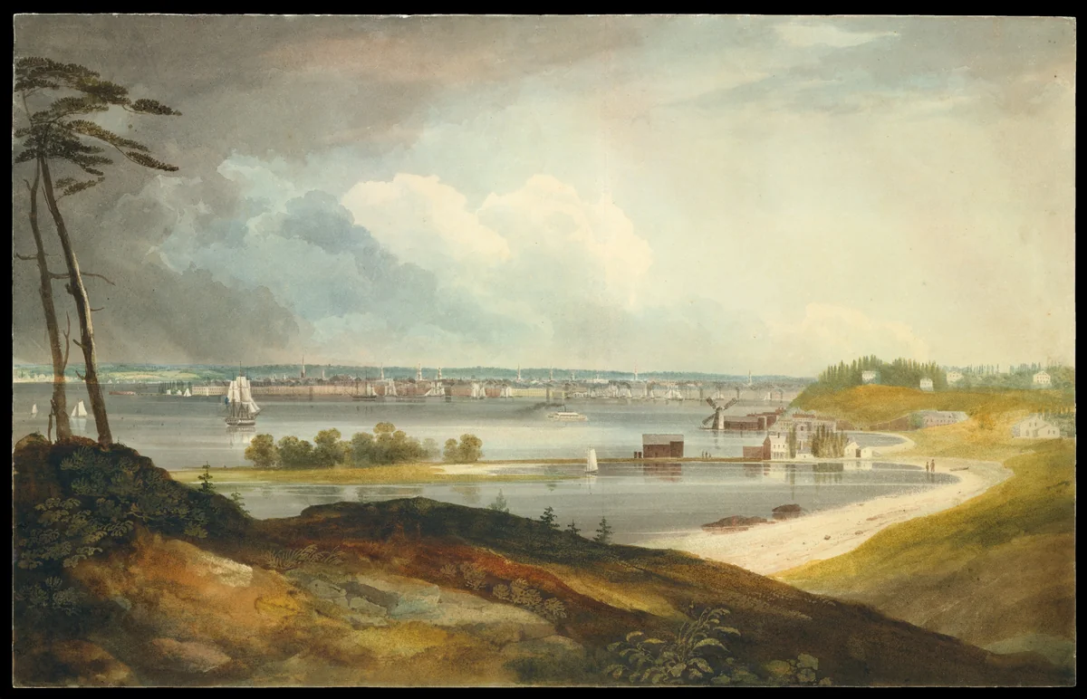 New York from the Heights near Brooklyn by William Guy Wall, artwork, 1820-1823