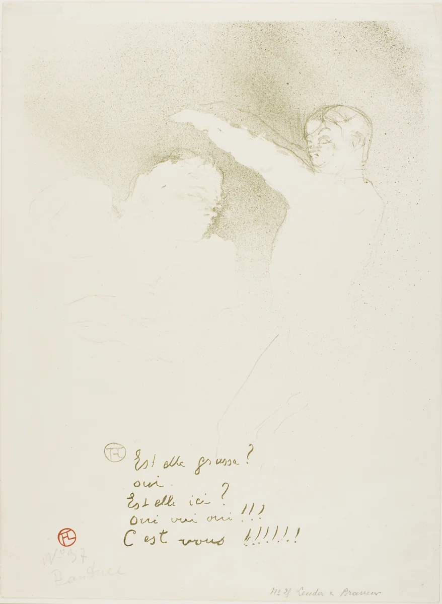 At the Variétés: Mademoiselle Lender and Brasseur by Henri de Toulouse-Lautrec, print, 1893
