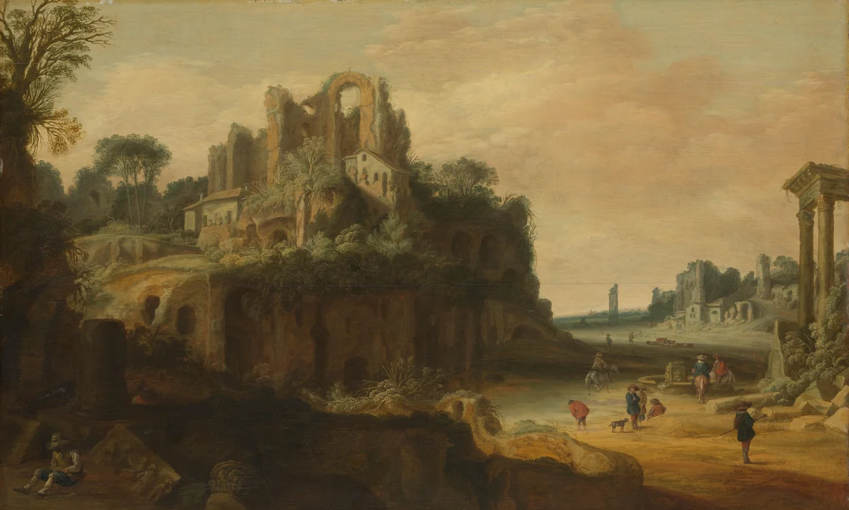 Roman Landscape with Ruins by Pieter Anthonisz van Groenewegen, painting, 1629-1630