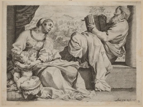 The Holy Family with Saint John the Baptist by Annibale Carracci, print, 1590