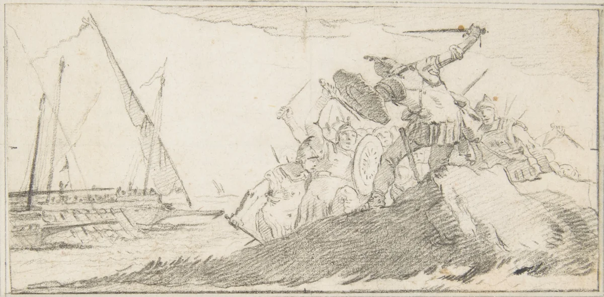 Illustration for a Book: Battle by the Sea Coast by Giovanni Battista Tiepolo, drawing, 1696-1770