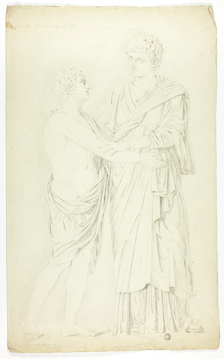 Ancient Sculpture of Standing Woman and Boy by John Downman, drawing, 1774