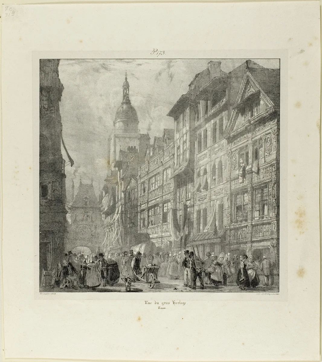 Rue du Gros Horloge by Richard Parkes Bonington, print, 1822-1828