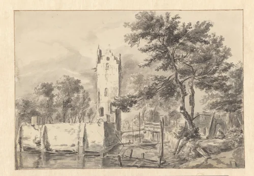 View of Kostverloren Manor on the Amstel by Jan van Kessel, drawing, 1658-1680