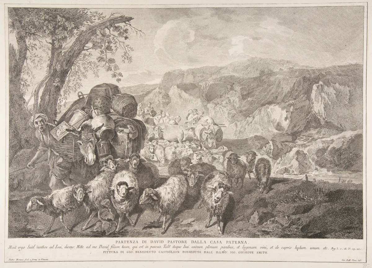 Departure of David the Shepherd from the House of His Father (Partenza di David pastore dalla casa paterna) by Pietro Monaco, print, 1743-1763
