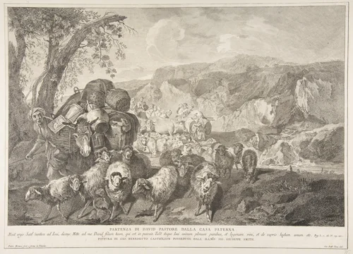 Departure of David the Shepherd from the House of His Father (Partenza di David pastore dalla casa paterna) by Pietro Monaco, print, 1743-1763
