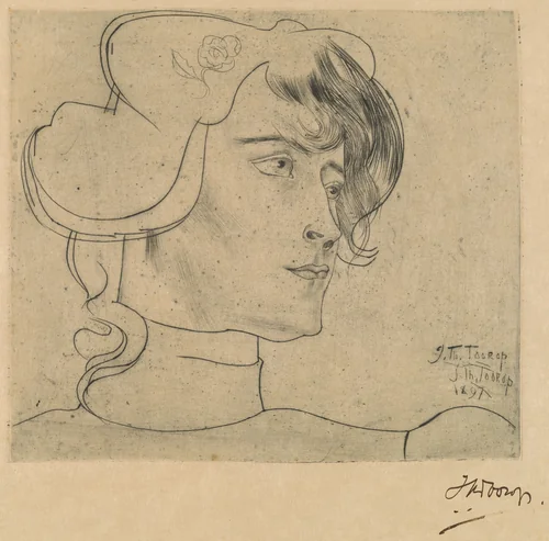 Head of a Woman (Marguérite Adolphine Helfrich) by Jan Toorop, print, 1897