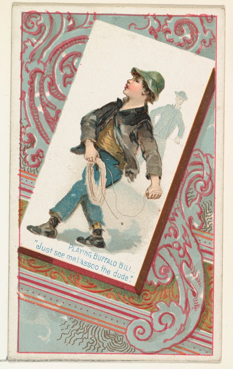Playing Buffalo Bill, "Just see me lassoo the dude," from the Terrors of America set (N136) issued by Duke Sons & Co. to promote Honest Long Cut Tobacco by W. Duke, Sons & Co., print, 1888-1889