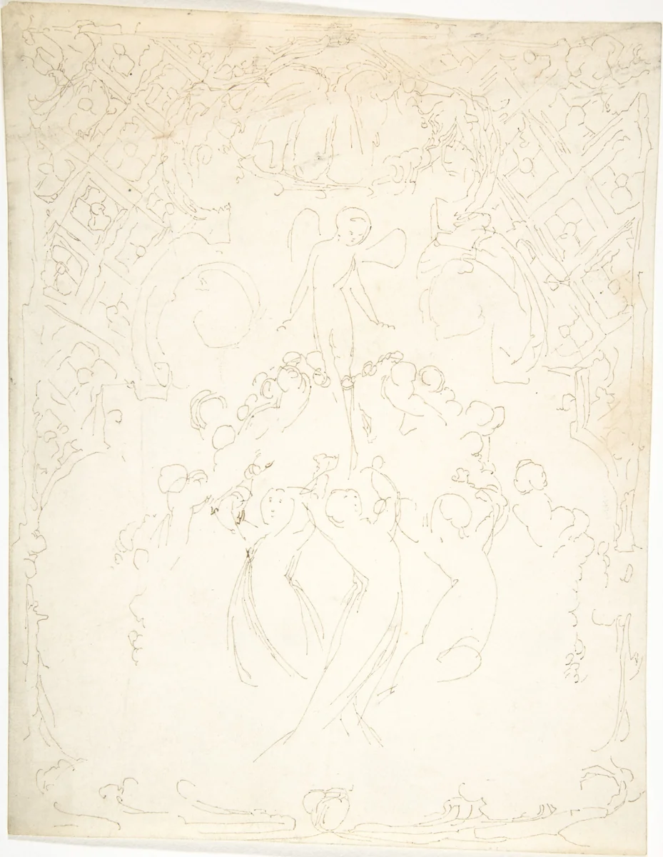 Design with Dancing Figures by William Pitts, drawing, 1805-1840