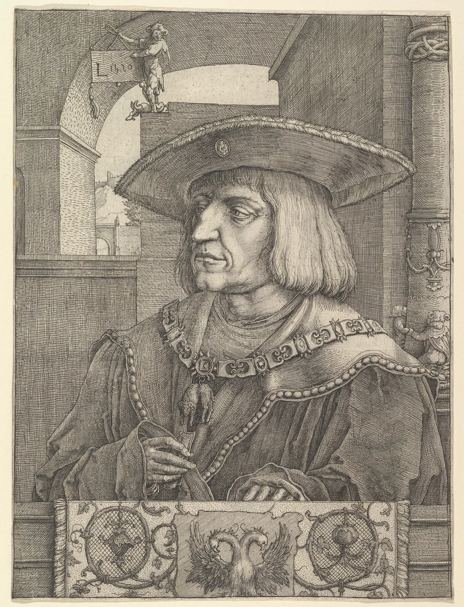 Emperor Maximillian I by Lucas van Leyden, print, 1520