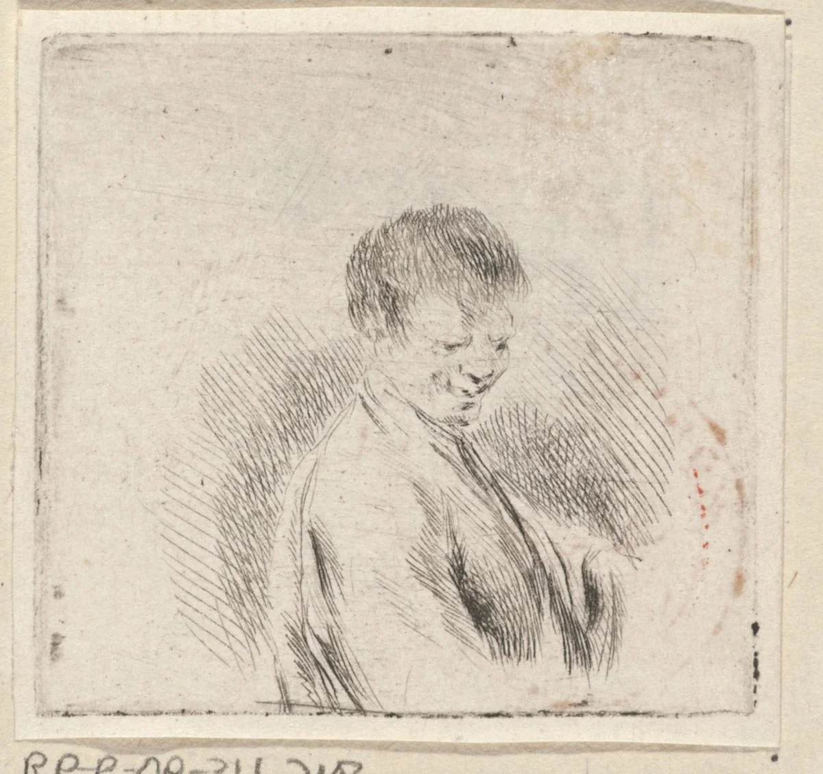 Lachende jongeman ten halven lijve by Stefano della Bella, print, 1620-1664