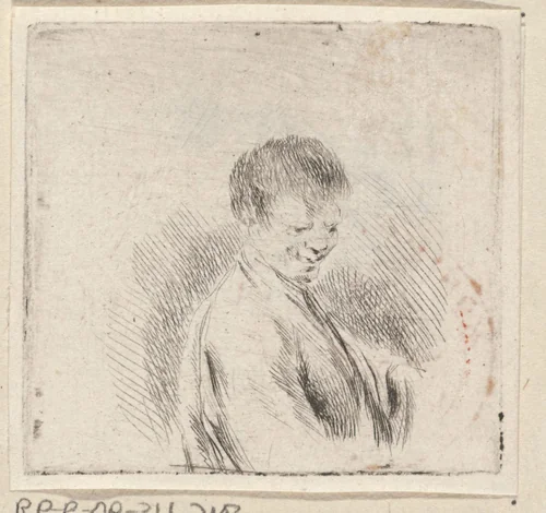 Lachende jongeman ten halven lijve by Stefano della Bella, print, 1620-1664