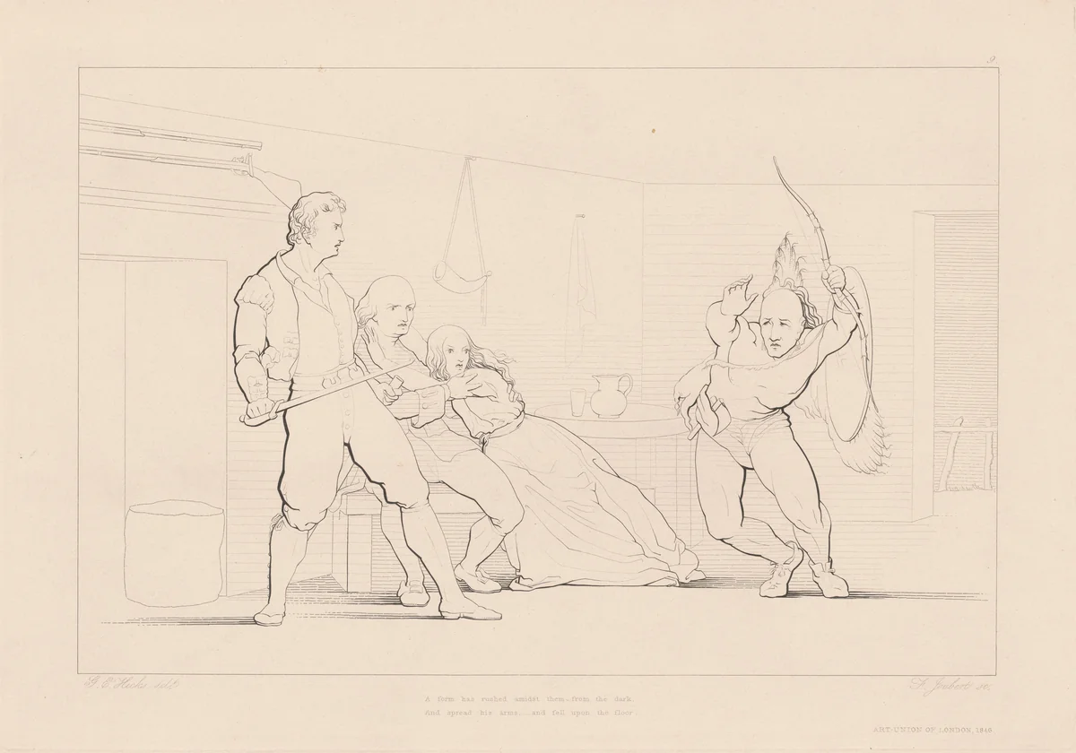 A Form Has Rushed amidst Them from the Dark by Ferdinand Joubert, print, 1846