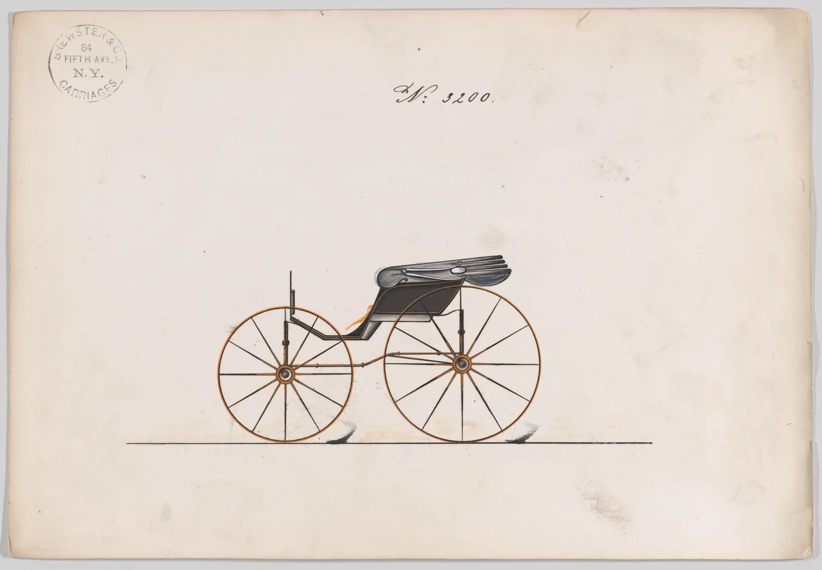 Design for Pony Phaeton, no. 3200 by Brewster & Co., drawing, 1876