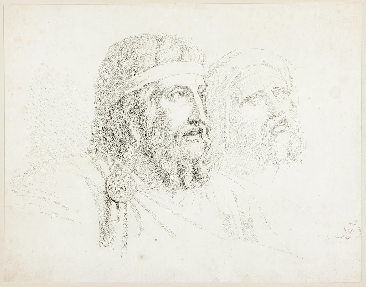 Two Merovingian Heads by Auguste Gaspard Louis Boucher Desnoyers, print, 1817