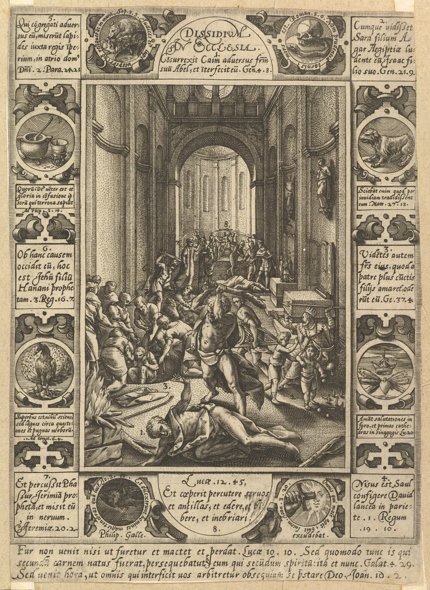 Dissension in the Church (Dissidium in Ecclesia) by Hendrick Goltzius, print, 1573-1583