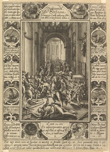 Dissension in the Church (Dissidium in Ecclesia) by Hendrick Goltzius, print, 1573-1583
